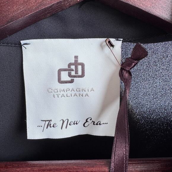 Compagnia Italiana Black Maxi Dress Button Down Stretch Tie Waist Luxury L/XL - Picture 7 of 10